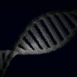 Geny a alergie: skąd bierze się skłonność do uczuleń? Artystyczna wizualizacja helisy DNA na ciemnym tle